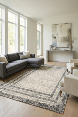 Lynosse Fildişi Gri Halı Modern Dokuma Halı Yumuşak Oturma Odası Salon Çocuk Odası Mutfak Halısı 9026A - Efor Halı