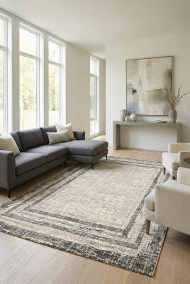 Lynosse Fildişi Gri Halı Modern Dokuma Halı Yumuşak Oturma Odası Salon Çocuk Odası Mutfak Halısı 9026A - 1