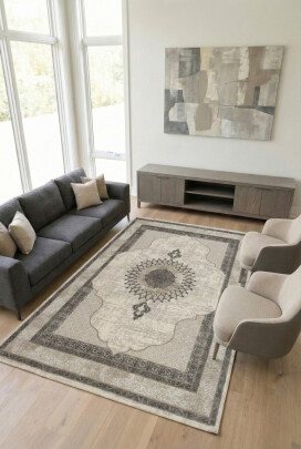 Lynosse Fildişi Gri Halı Modern Dokuma Halı Yumuşak Oturma Odası Salon Çocuk Odası Mutfak Halısı P1314 - Efor Halı