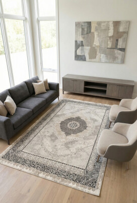 Lynosse Gri Halı Modern Dokuma Halı Yumuşak Oturma Odası Salon Çocuk Odası Mutfak Halısı P1207 - Efor Halı