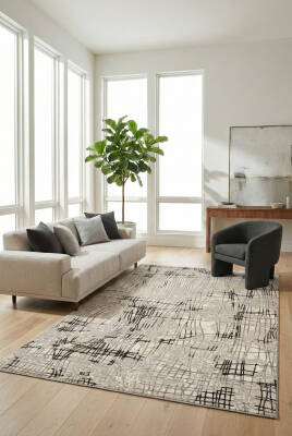 Lynosse Gri Siyah Halı Modern Dokuma Halı Yumuşak Oturma Odası Salon Çocuk Odası Mutfak Halısı P0403 - 1