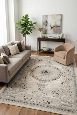 Lynosse Siyah Gri Halı Modern Dokuma Halı Yumuşak Oturma Odası Salon Çocuk Odası Mutfak Halısı P1443 - 1