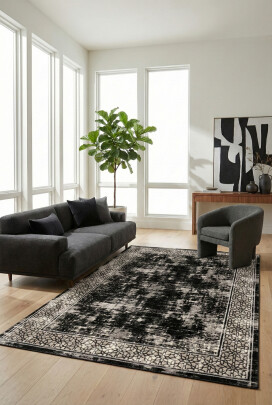 Lynosse Siyah Halı Modern Dokuma Halı Yumuşak Oturma Odası Salon Çocuk Odası Mutfak Halısı P0396 - Efor Halı