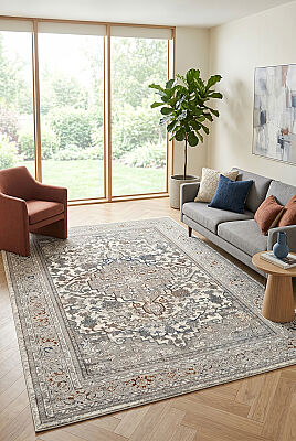 Paradise Beyaz Gri Halı Modern Dokuma Halı Yumuşak Oturma Odası Salon Mutfak Halısı M0171 - 1
