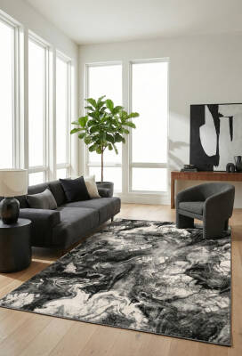 River Beyaz Antrasit Halı Modern Dokuma Halı Yumuşak Oturma Odası Salon Çocuk Odası Mutfak Halısı F0489 - 1