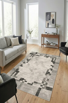 River Beyaz Gri Halı Modern Dokuma Halı Yumuşak Oturma Odası Salon Çocuk Odası Mutfak Halısı F0464 Beyaz Gri